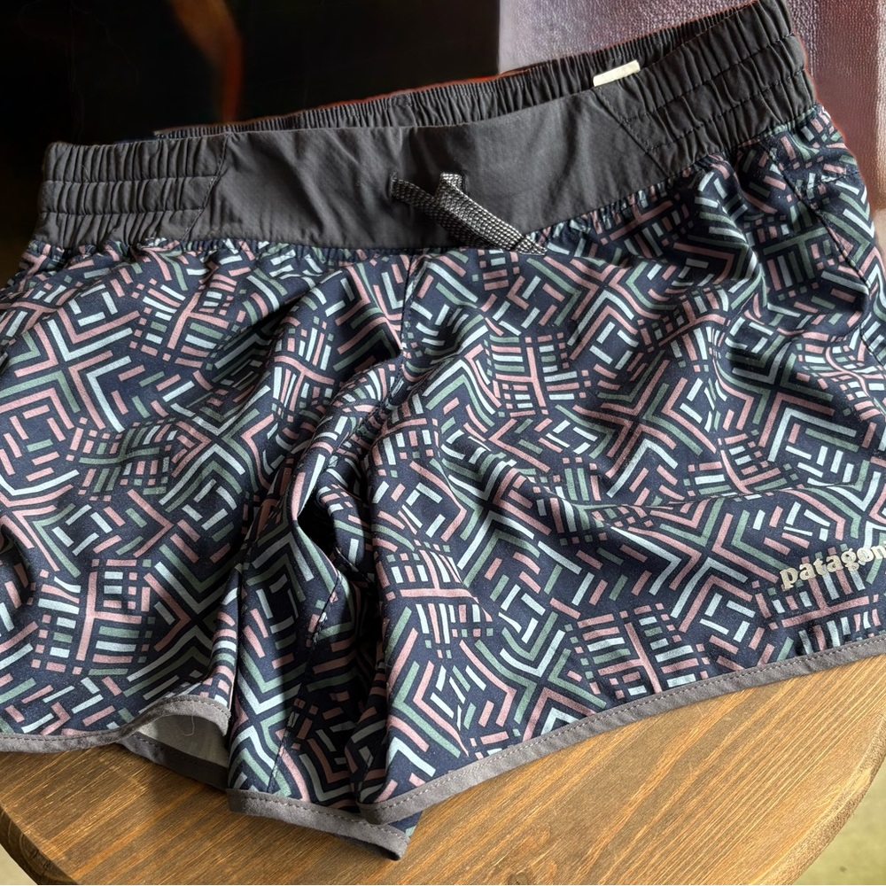 Patagonia Women's Navy Geometric Print Running Shorts